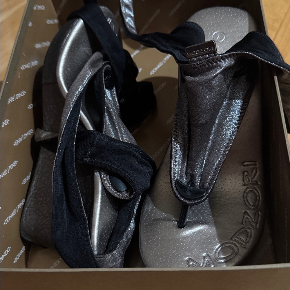 Elegant Silver and Black Sandals